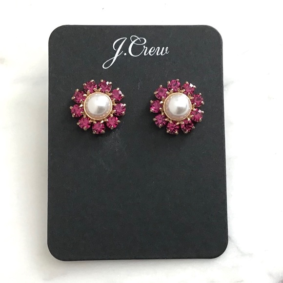 J. Crew Pearl Crystal Flower Stud Earrings - Picture 6 of 8